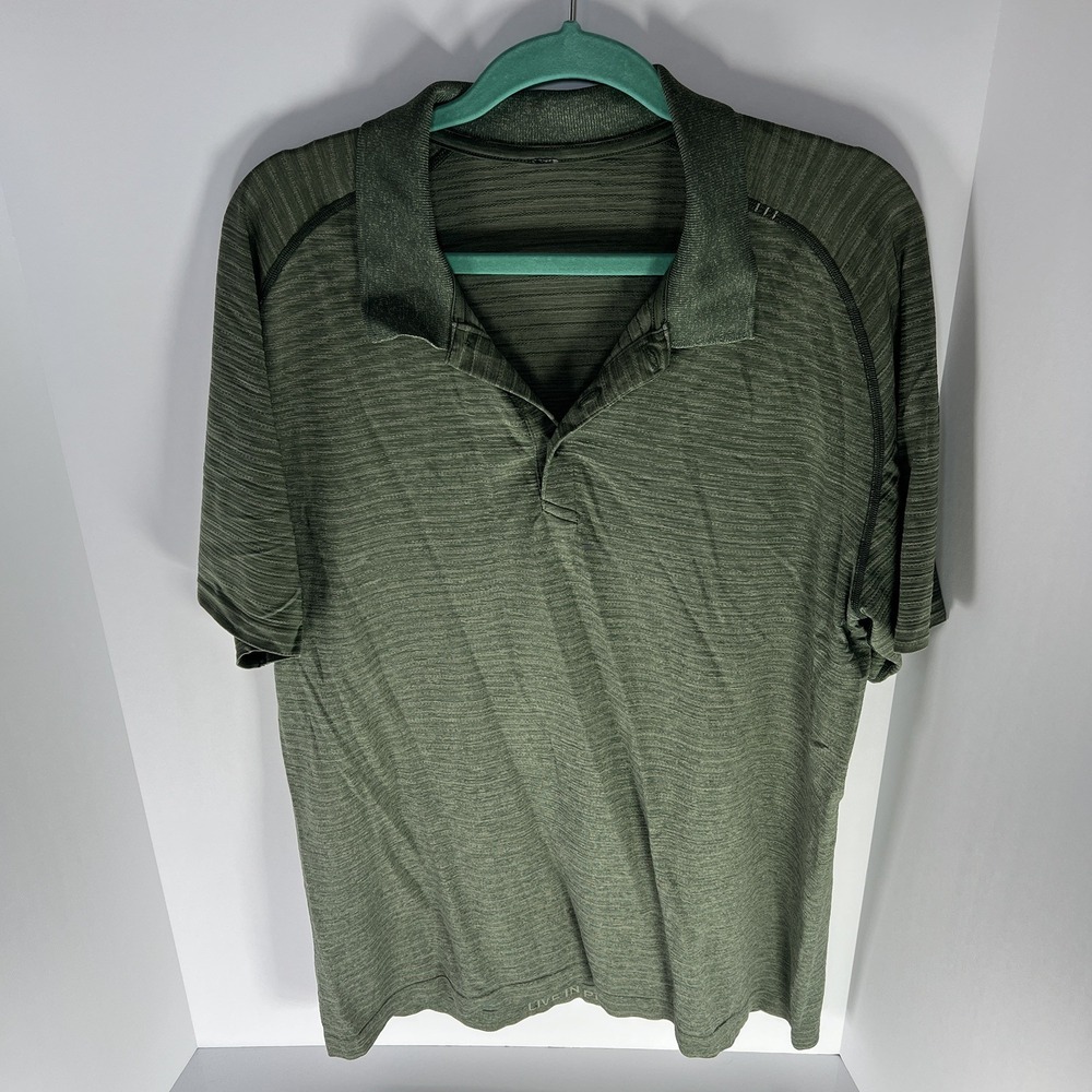 Lululemon Metal Vent Tech Short Sleeve Polo Shirt Men's XXL Green Striped GUC
